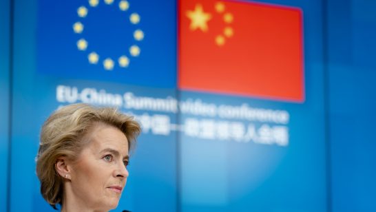 Brussels, Belgium. 22nd June 2020. EU Commission President Ursula von der Leyen participates in a media conference at the conclusion of an EU-China summit.